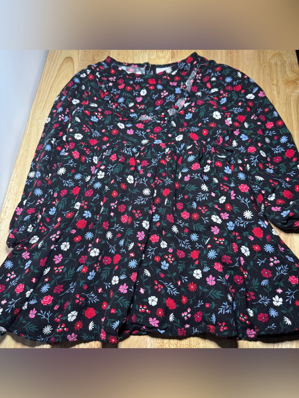 Wonder Nation Toddler Girls Black Floral Long Sleeve Dress 2T Cottagecore Whimsy